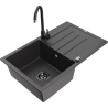 Mexen Bruno chiuvetă de granit cu 1 compartiment, cu picurător și baterie de bucătărie Telma, negru cu pete