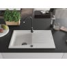Mexen Cesar chiuvetă de granit cu un compartiment, cu picurător și baterie de bucătărie Telma, Albă - 6514-20-670200-70