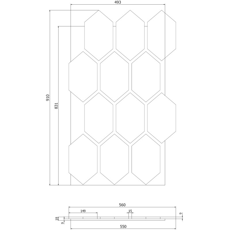 Mexen Form 01 akusztiaki fali panel 91 x 56 cm (4 darab), 9 mm filc, technikai furnér, fehérített tölgy - S111-91567-01-040
