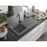 Mexen Cesar chiuvetă de granit cu un compartiment, cu picurător și baterie de bucătărie Telma, gri - 6514-71-670200-70-B