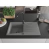 Mexen Cesar chiuvetă de granit cu un compartiment, cu picurător și baterie de bucătărie Telma, gri - 6514-71-670200-70-B