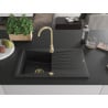 Chiuveta din granit Mexen Cesar cu 1 compartiment cu scurgător și baterie de bucătărie Telma, negru/argintiu - 6514-73-670200-5?