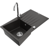 Mexen Cesar chiuvetă de bucătărie din granit cu 1 compartiment cu scurgător și baterie Telma, negru/auriu