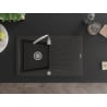 Chiuvetă de bucătărie Mexen Cesar din granit cu 1 compartiment cu scurgător și baterie Telma, negru/auriu - 6514-75-670200-00