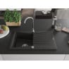 Mexen Cesar chiuvetă de granit cu un compartiment, cu picurător și baterie de bucătărie Telma, Neagră/Auriu - 6514-75-670200-00
