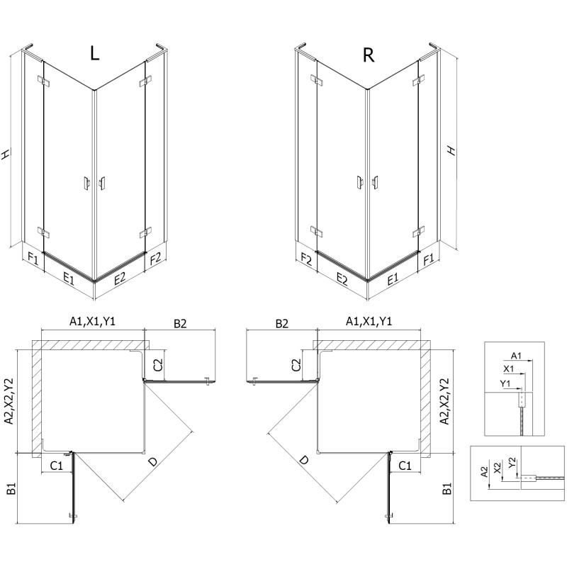 Mexen Mist-H L Duo cabină de duș cu uși batante 80 x 80 cm, transparent, gun metal - 8A5L-080L-080P-95-00