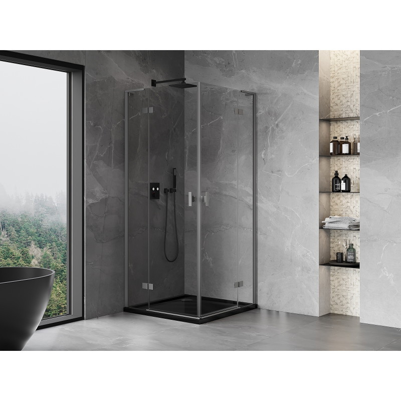 Mexen Mist-H L Duo nyíló zuhanykabin 80 x 80 cm, átlátszó, gun metal - 8A5L-080L-080P-95-00