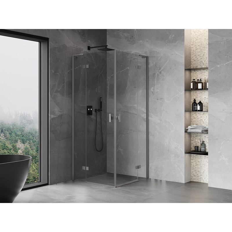 Mexen Mist-H L Duo cabină de duș cu uși batante 80 x 80 cm, transparent, gun metal - 8A5L-080L-080P-95-00