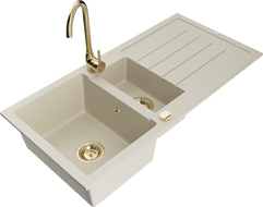Mexen Andres chiuvetă de granit 1,5 compartimente cu scurgător și baterie de bucătărie Telma, bej - 6515-69-670200-50