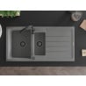 Mexen Andres chiuvetă de granit cu 1,5 compartimente, cu scurgător și baterie de bucătărie Telma, gri - 6515-71-670200-70-B