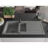 Mexen Andres chiuvetă de granit cu 1,5 compartimente, cu scurgător și baterie de bucătărie Telma, gri - 6515-71-670200-70-B