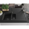 Mexen Andres chiuvetă din granit 1,5 camere cu scurgător și robinet de bucătărie Telma, negru/argintiu - 6515-73-670200-70-B