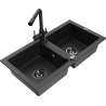 Mexen Mario gránit mosogató 2 medencével, Duero konyhai csapteleppel, fekete/ezüst metál - 6504-73-671600-70-B