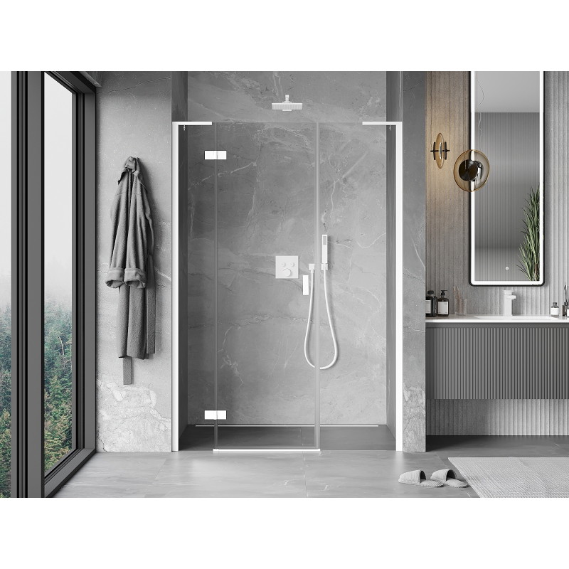 Mexen Mist-H L uși de duș batante stânga 145 cm, transparente, albe - 8A5L-145-001-20-00-L