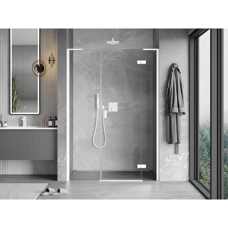 Mexen Mist-H L 135 cm-es jobbos nyíló zuhanyajtó, átlátszó, fehér - 8A5L-135-001-20-00-P
