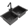 Mexen Mario gránit 2 rekeszes mosogató Duero konyhai csapteleppel, fekete pöttyös - 6504-76-671600-70-B