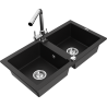 Mexen Mario chiuvetă de granit cu 2 compartimente cu baterie de bucătărie Duero, neagră - 6504-77-671600-00