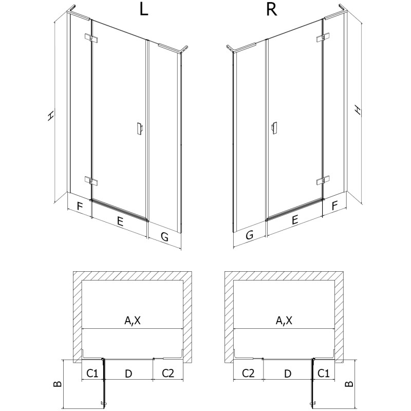 Mexen Mist-H L ușă de duș batantă dreapta 130 cm, transparent, gun metal - 8A5L-130-001-95-00-P