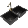 Mexen Mario chiuvetă de bucătărie din granit cu 2 compartimente cu baterie de bucătărie Duero, negru - 6504-77-671600-50-B