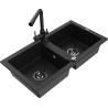 Mexen Mario 2 rekeszes gránit mosogató Duero konyhai csappal, fekete - 6504-77-671600-70-B