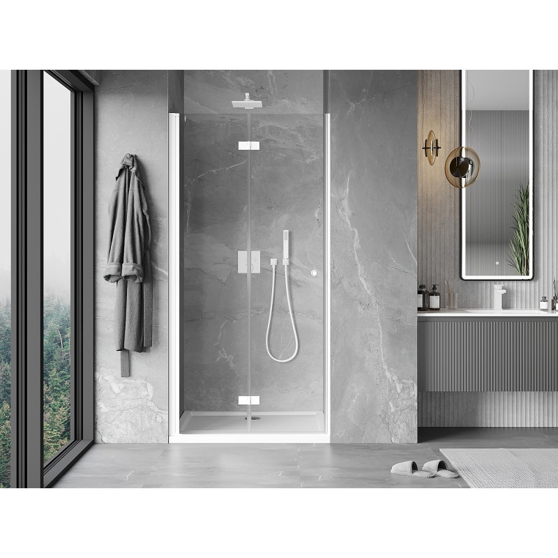 Mexen Mist-F 80 cm-es balra nyíló összecsukható zuhanyajtó, átlátszó, fehér - 8A6-080-000-20-00-L