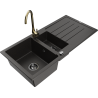 Mexen Andres 1,5 rekeszes gránit mosogató csepegtetővel és konyhai csappal, Telma, fekete/arany - 6515-75-670200-50-B