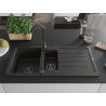 Mexen Andres chiuvetă de granit cu 1,5 camere cu scurgător și baterie de bucătărie Telma, negru/auriu - 6515-75-670200-70-B