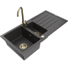 Mexen Andres chiuvetă din granit cu 1,5 compartimente cu picurător și baterie de bucătărie Telma, negru pătat