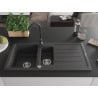 Mexen Andres chiuvetă din granit cu 1,5 compartimente cu scurgător și baterie de bucătărie Telma, negru stropit - 6515-76-67020?