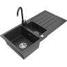 Mexen Andres chiuvetă de granit cu 1,5 compartimente, cu scurgător și baterie de bucătărie Telma, negru stropit