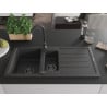 Mexen Andres chiuvetă de granit 1,5-camere cu scurgător și baterie de bucătărie Telma, negru pătat - 6515-76-670200-70-B