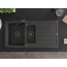 Mexen Andres chiuvetă de granit 1,5-camere cu scurgător și baterie de bucătărie Telma, negru pătat - 6515-76-670200-70-B