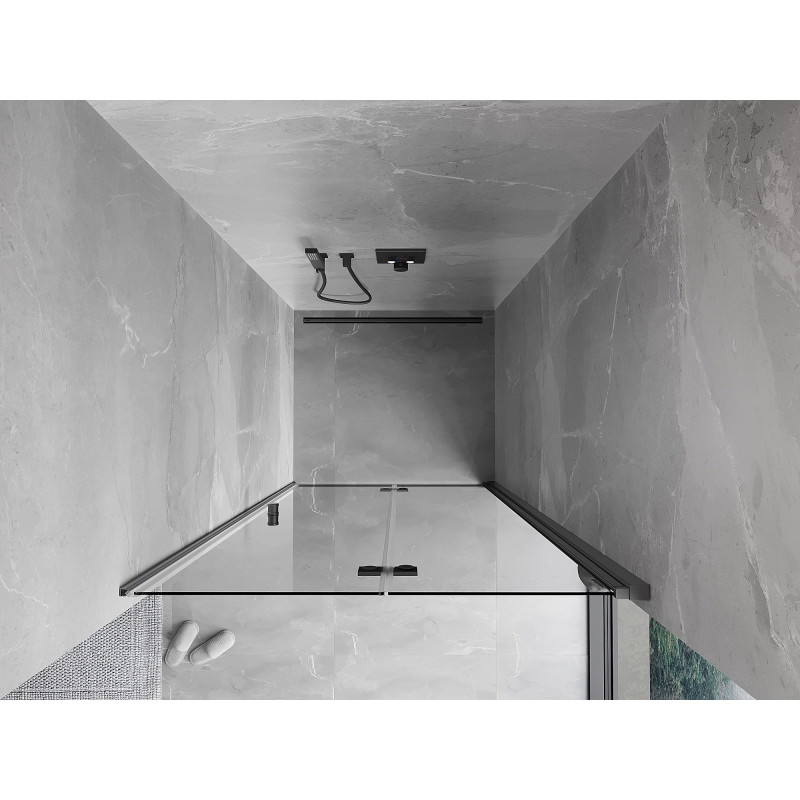 Mexen Mist-F jobb oldalra nyíló zuhanyajtó, összecsukható, 90 cm, átlátszó, gun metal - 8A6-090-000-95-00-P