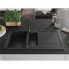 Mexen Andres chiuvetă de granit cu 1,5 boluri cu scurgător și baterie de bucătărie Telma, neagră - 6515-77-670200-70-B