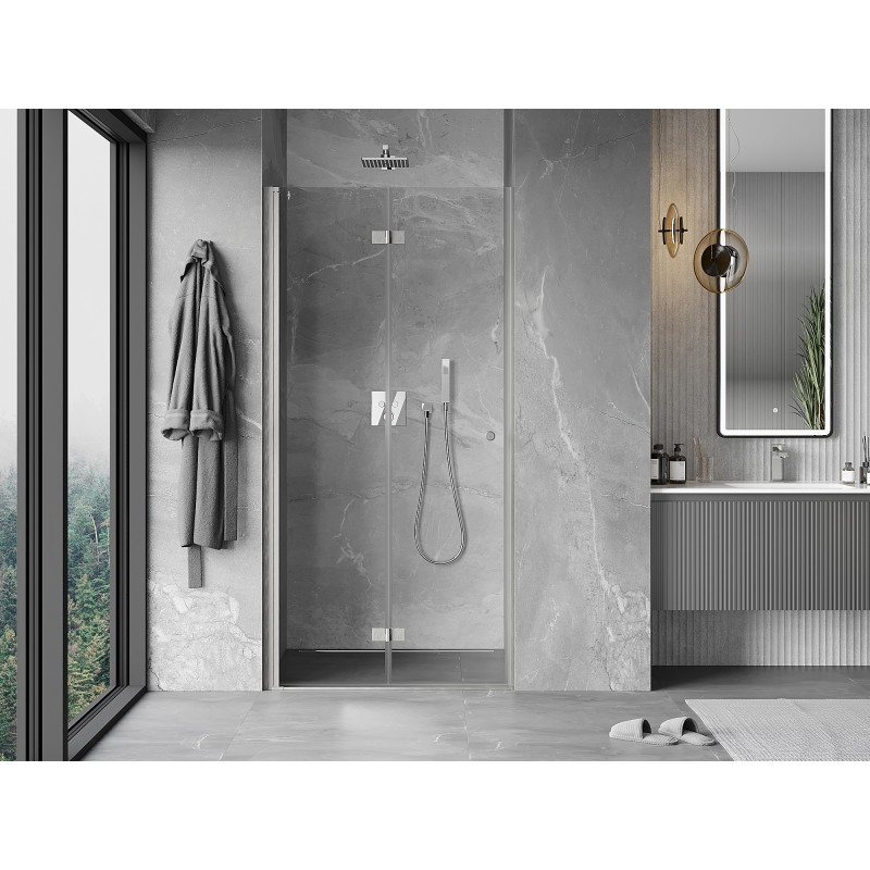 Mexen Mist-F balra nyíló, összecsukható zuhanyajtó 100 cm, átlátszó, csiszolt nikkel - 8A6-100-000-97-00-L