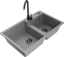 Mexen Tomas kétmedencés gránit mosogató Telma konyhai csapteleppel, szürke - 6516-71-670200-70-B