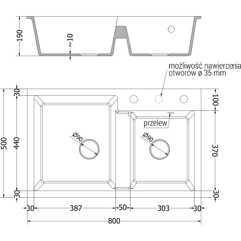 Mexen Tomas chiuvetă de granit cu 2 compartimente cu baterie de bucătărie Telma, negru/metalizată argintiu