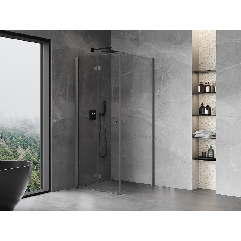 Mexen Mist-F cabina de duș pliabilă stânga 95 x 95 cm, transparentă, gri pistol periat - 8A6T-095-095-66-00-L