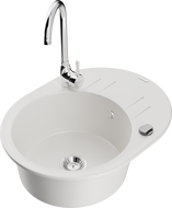 Mexen Kevin chiuvetă de bucătărie din granit cu 1 cuvă și scurgător și baterie Telma, alb - 6517-20-670200-00