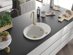 Mexen Kevin chiuvetă de granit cu 1 cuvă cu scurgător și baterie bucătărie Telma, alb - 6517-20-670200-50