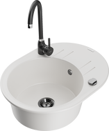 Mexen Kevin chiuvetă de granit cu 1 compartiment cu picurător și baterie de bucătărie Telma, alb - 6517-20-670200-70