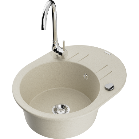 Mexen Kevin chiuvetă de granit cu 1 compartiment, cu scurgător și baterie de bucătărie Telma, bej - 6517-69-670200-00