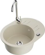 Mexen Kevin chiuvetă de granit cu 1 compartiment, cu scurgător și baterie de bucătărie Telma, bej - 6517-69-670200-00