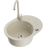 Mexen Kevin chiuvetă de granit cu 1 compartiment cu picurător și baterie de bucătărie Telma, bej - 6517-69-670200-69