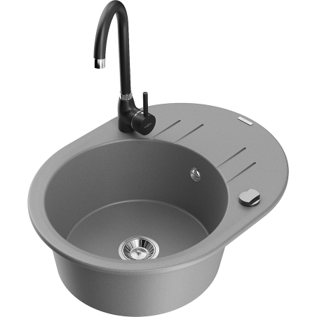 Mexen Kevin chiuvetă granit 1-cameră cu scurgător și baterie de bucătărie Telma, gri - 6517-71-670200-70