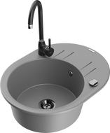 Mexen Kevin chiuvetă de granit cu 1 compartiment cu picurător și baterie de bucătărie Telma, gri - 6517-71-670200-70-B
