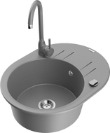 Mexen Kevin chiuvetă din granit cu 1 cuvă și scurgător și baterie de bucătărie Telma, gri - 6517-71-670200-71