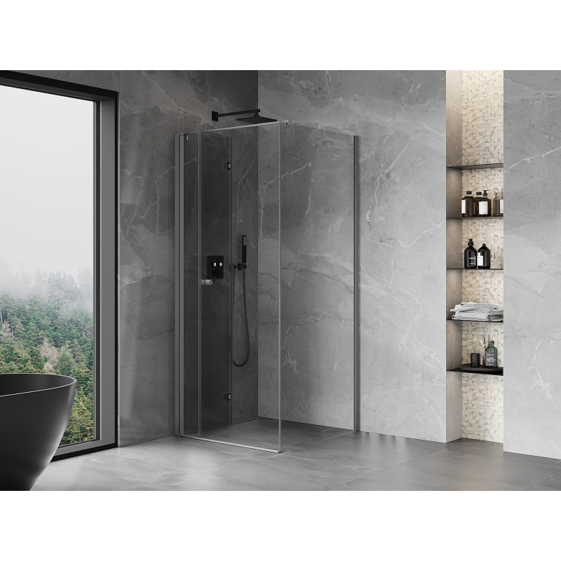 Mexen Mist-F összecsukható zuhanykabin balos 90 x 90 cm, átlátszó, fegyvermetál - 8A6T-090-090-95-00-L