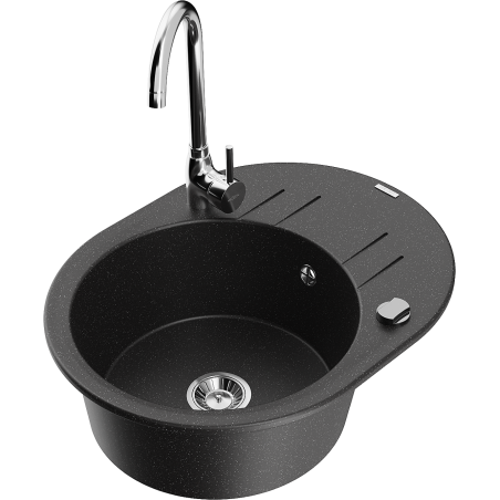 Mexen Kevin chiuvetă de granit cu 1 cuvă cu scurgător și baterie de bucătărie Telma, negru/argintiu metalizat