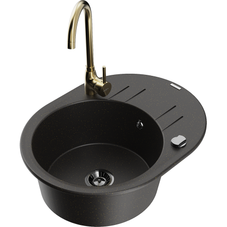 Mexen Kevin chiuvetă de granit cu 1 cameră, cu scurgător și baterie de bucătărie Telma, negru/auriu metalic